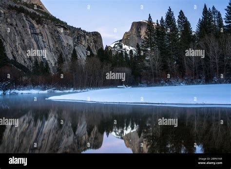 Yosemite Valley In Winter With Half Dome And Merced River Yosemite