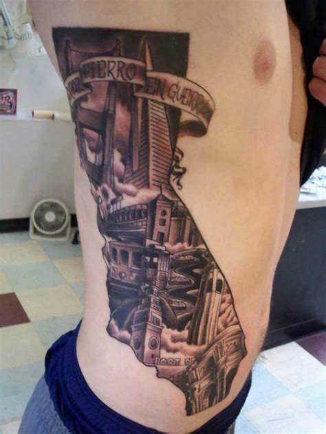 San francisco rests on the tip of a peninsula along the northern california coast; 40 Breathtaking State of California Tattoos - TattooBlend