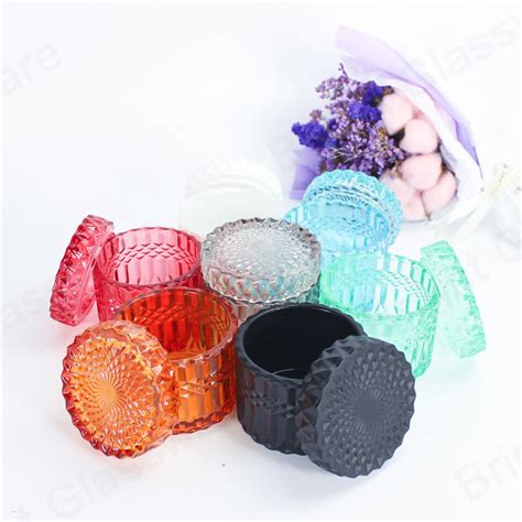 Wholesale price different sizes glass candy jars with stainless lid. wholesale diamond cut glass storage jar multi colored ...