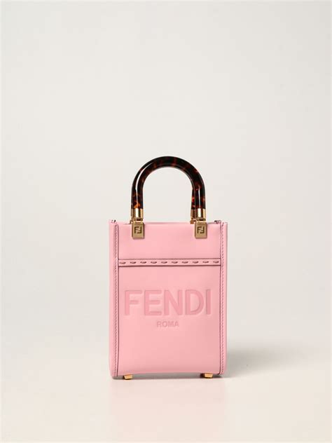 Fendi Sunshine Mini Leather Bag With Logo Pink Fendi Mini Bag