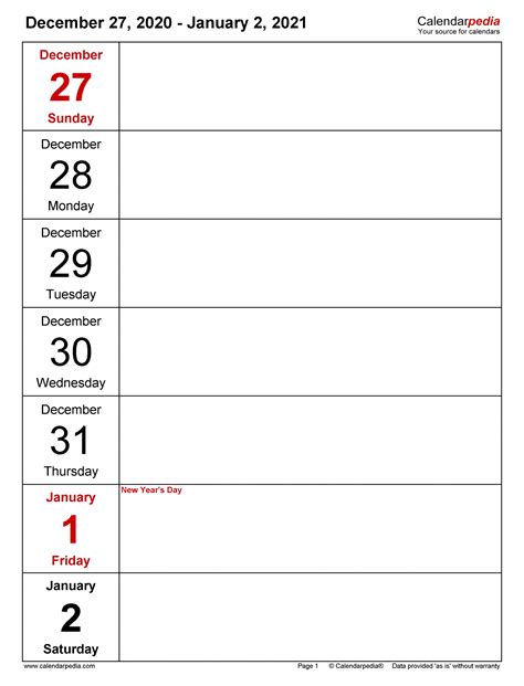 Weekly Blank Calendar 2021 Printable Calendar Template 2021
