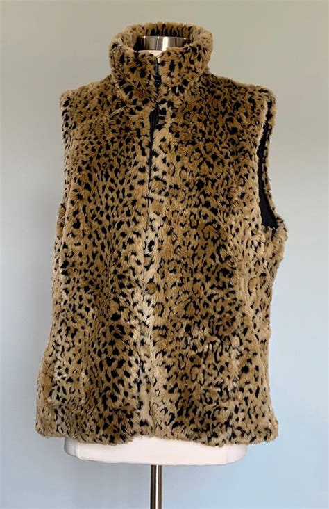 faux fur leopard vest luxurious xl xxl 2x 46 bust black