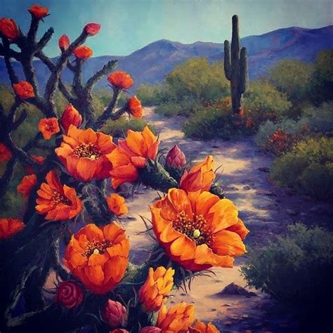 Arizona Morning Cactus Painting Desert Painting Flower Painting