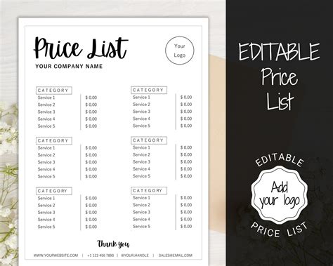 Hair Price List Template Editable Printable Price Sheet Etsy