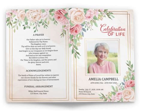 Celebration Of Life Program Template With Roses Design Download Now