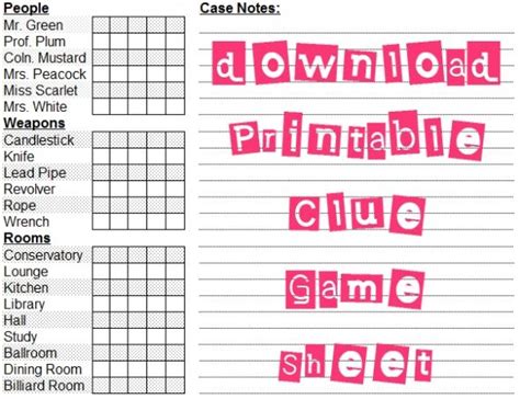 We did not find results for: printable clue game sheets | Scrapbooking and Paper Stuff | Pinterest | Clue games, Blackberry ...