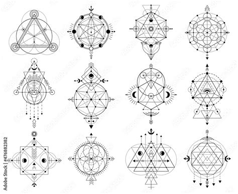 Sacred Geometry Figures Abstract Mystic Linear Shapes Mystical Linear