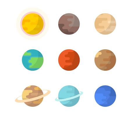 Cartoon Planeten Set En Eenvoudig Zonnestelsel Op Witte Achtergrond