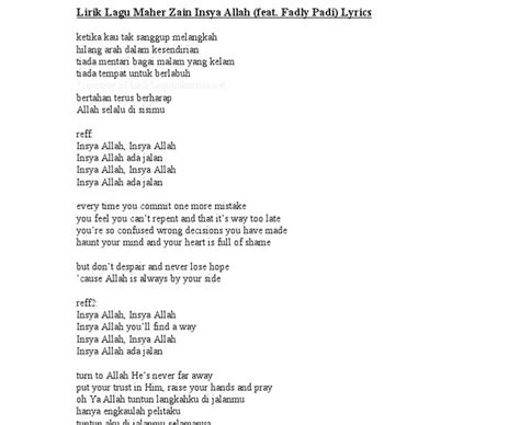 Lirik Lagu Maher Zain Insya Allah Bahasa Inggris Dan Artinya Terbaru