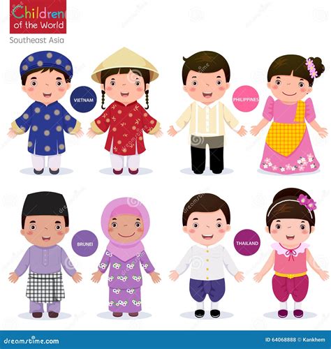 Brunei Kids Wears Traditional Clothes In The Forest Scene Vector