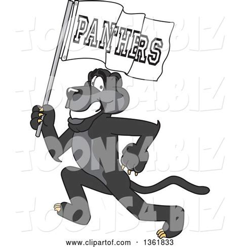 Vector Illustration Of A Black Panther School Mascot Running With A