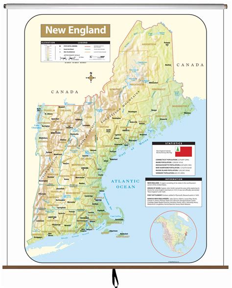 New England Shaded Relief Wall Map Kappa Map Group