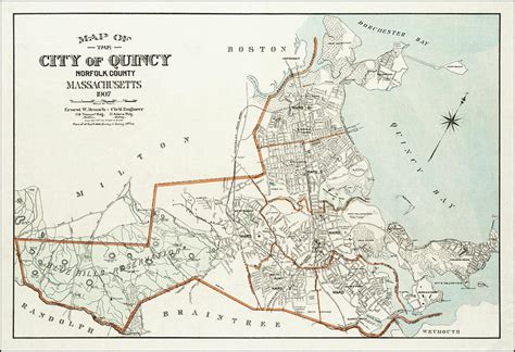 Quincy Massachusetts Antique Map 1907 Photograph By Carol Japp Fine