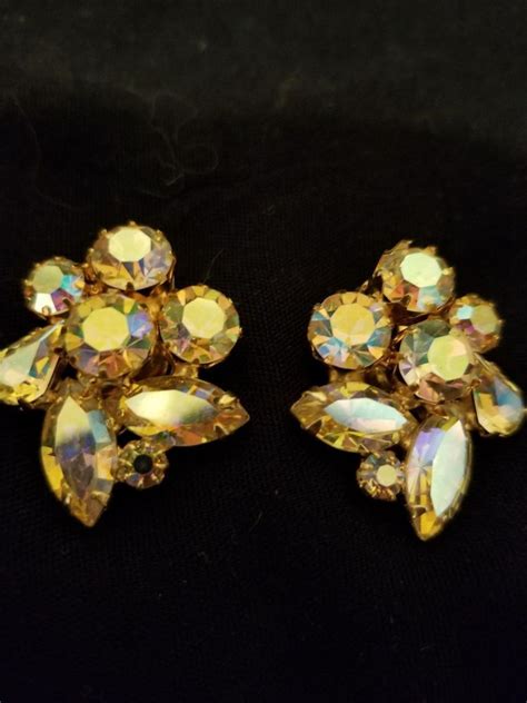 Vintage Kramer Aurora Boralis Rhinestone Clip Earrings Kramer