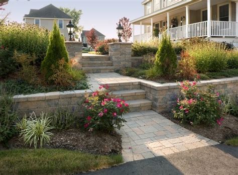 Brick Walkway Steps Retaining Walls And Pillars With Lights Modern