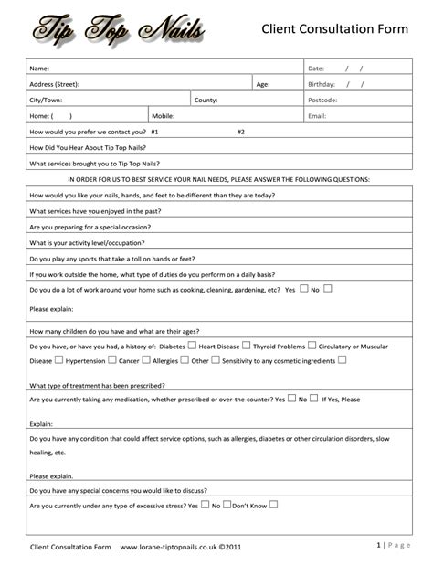 Nail Consultation Form Pdf Fill Out And Sign Online Dochub