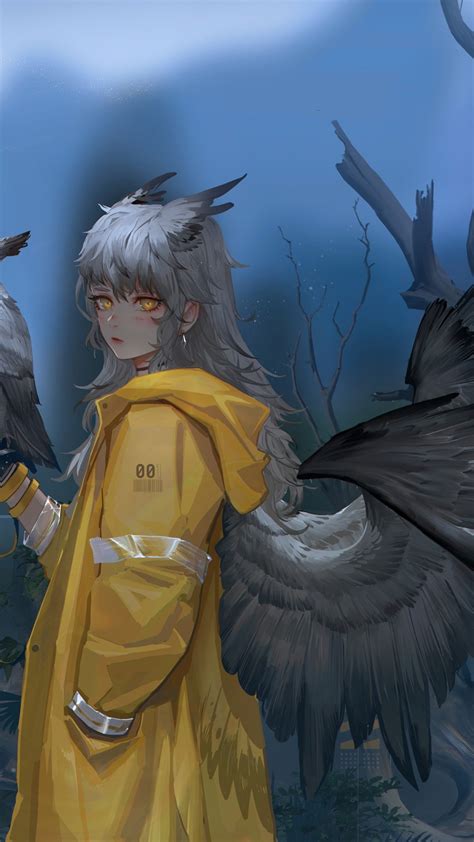 Download 1080x1920 Anime Angel Girl Wings Coat Owl Yellow Coat