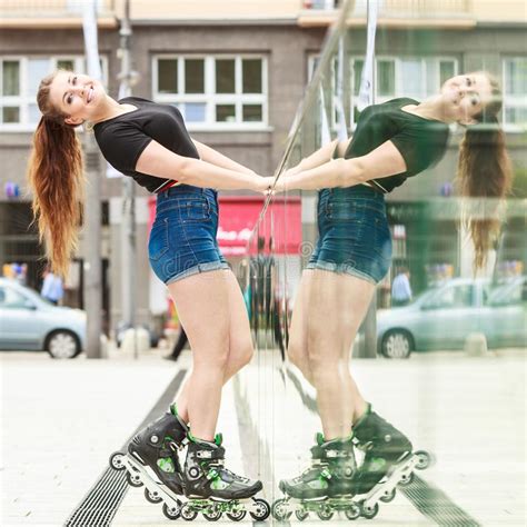 Woman Posing Outdoor With Roller Skates Stock Image Image Of Young
