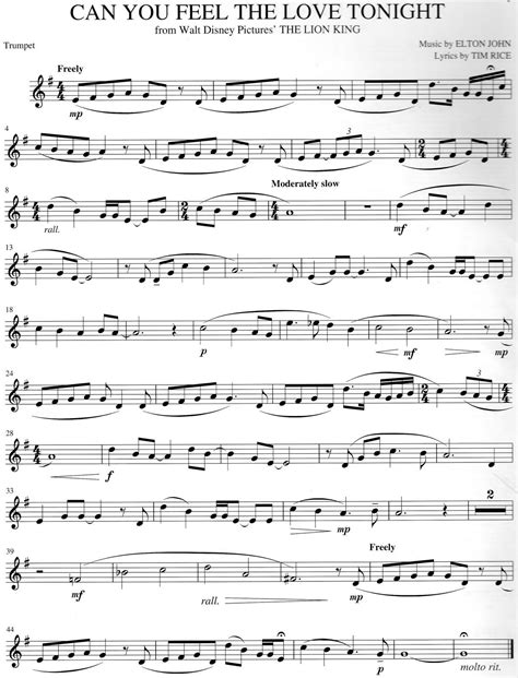 Trumpet Sheet Music Can You Feel The Love Tonight Lion King