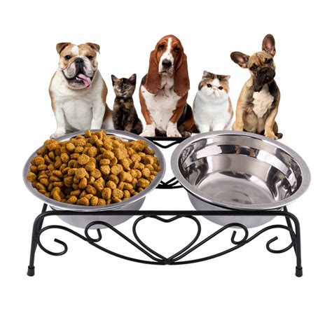 Double Removable Stainless Steel Pet Food Water Bowls With Iron Stand