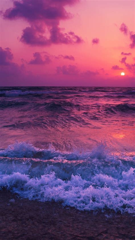 Ocean Sunset Waves Foam Beach Sunset Wallpaper Sky