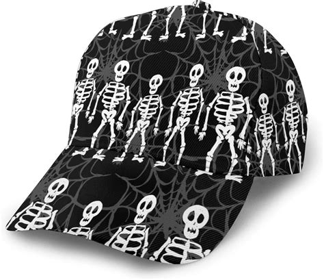 Funny Skeleton Skulls In Black Womens Baseball Hat Brim Bill Mens