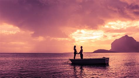 Ocean Beach Romantic Couple Boat Sunset Silhouette Preview
