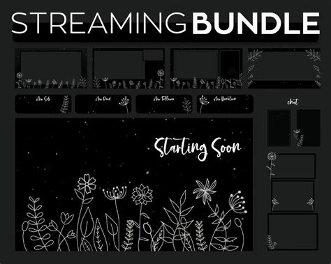 Black And White Plants Stream Twitch Overlay Premade Simple Etsy