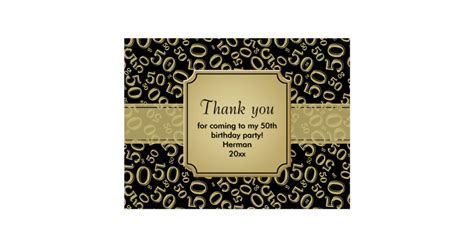 Thank You 50th Birthday Number Pattern Goldblack Postcard