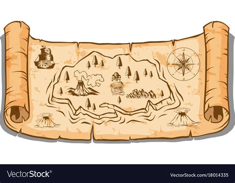 Treasure Map On Roll Paper Royalty Free Vector Image