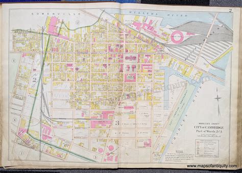 1900 City Of Cambridge Part Of Wards 2 And 3 Antique Map Maps