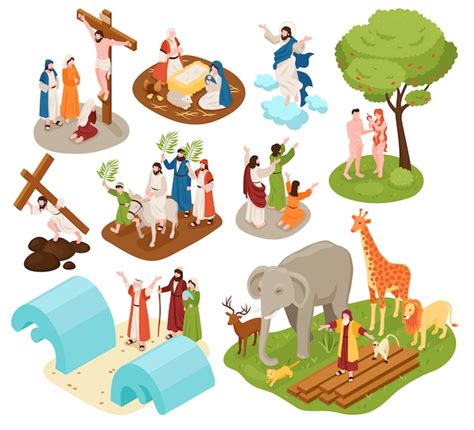 Free Vector Isometric Bible Narratives Set With Ancient Christian