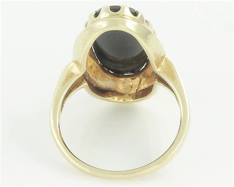 Vintage 10k Black Onyx Signet Ring Estate 10k Yellow Gold Elongated