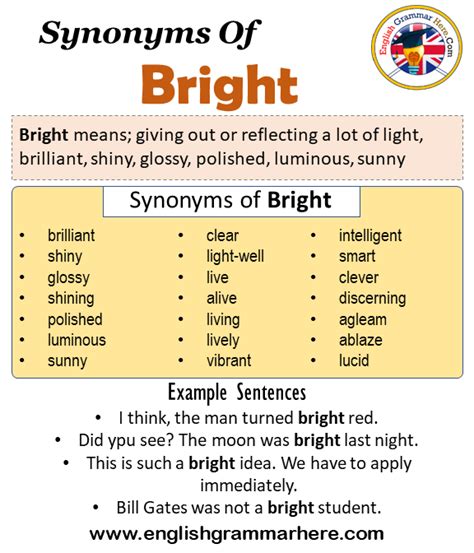 Synonyms Of Bright, Bright Synonyms Words List, Meaning and Example ...