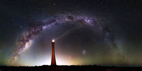 Wallpaper Stars Milky Way Lighthouse Night Sky