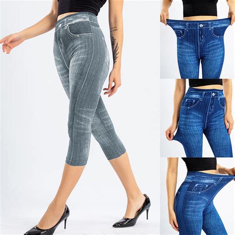 Buy Fashion Womens Denim Print Leggings Butt Lifting Slim Elastic Trousers Cropped Pants Look