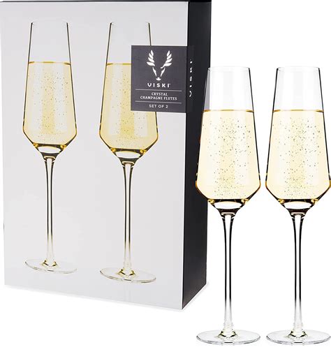 Viski Raye Angled Crystal Champagne Flutes Set Of 2 Premium Crystal Clear Glass Modern