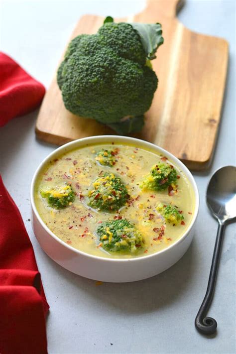A deliciously sweet salad with crunchy broccoli, bacon and more! Healthy Broccoli Cheddar Soup {GF, Low Calorie} - Skinny Fitalicious®
