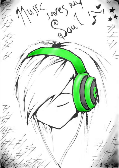 Easy Anime Drawings Music Saves My Soul Colour By ~agerlin On