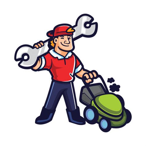 The worst lawn care repair man in the business. Premium Vector | Cartoon lawnmower repair