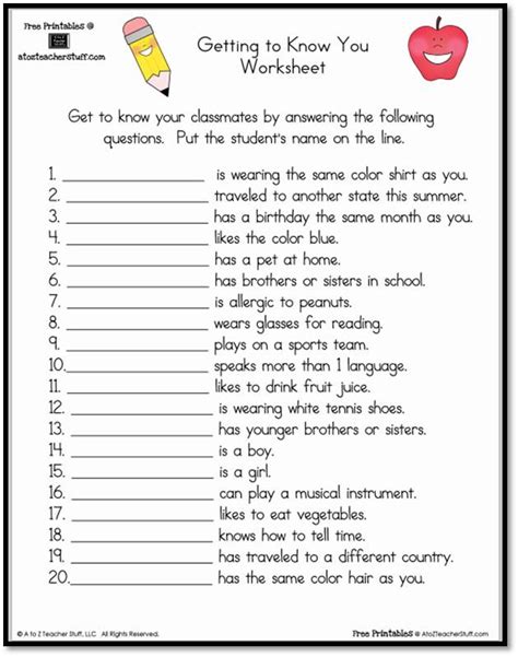 free getting to know you worksheets