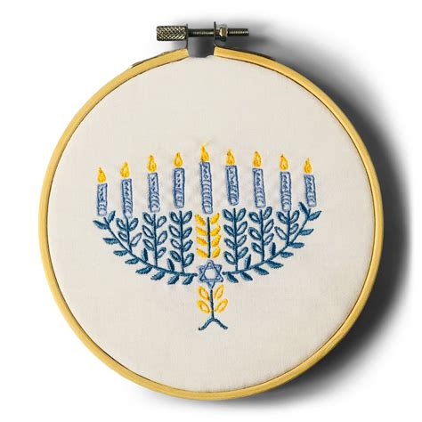 ornament embroidered hanukkah menorah holiday decor hoop etsy