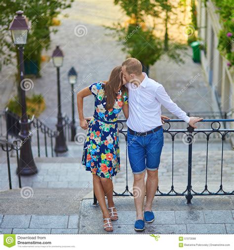 Romantic Couple On Montmartre Stock Photo Image Of Dating Positive
