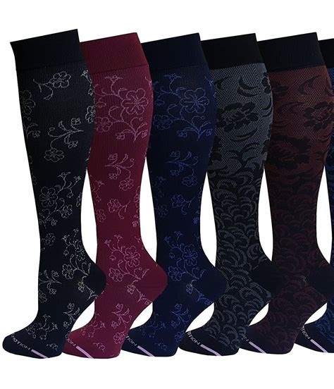 6 Pairs Pack Women Dr Motion Graduated Compression Knee High Socks Assorted Floral