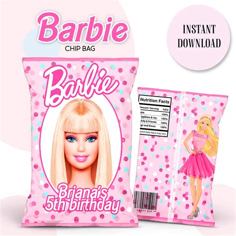 Barbie Chip Bag Treat Bag Barbie Party Favors Barbie Etsy