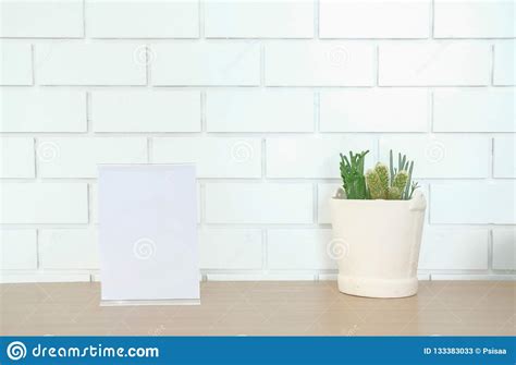 white label  cafe display stand  acrylic tent card  white brick wall mockup menu