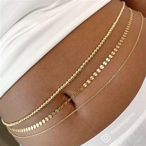 14k Diamond Cut 1 5mm Cable Waist Chain Luxury Gold Belly Chain