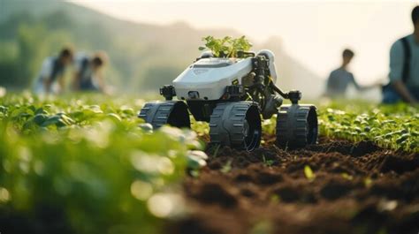 Premium Ai Image Smart Robotic Futuristic Farmers Working On Field