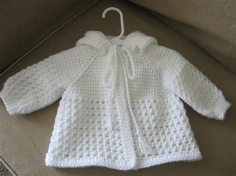 White Crochet Baby Sweater With Hood For Boy Or Girl 0 3