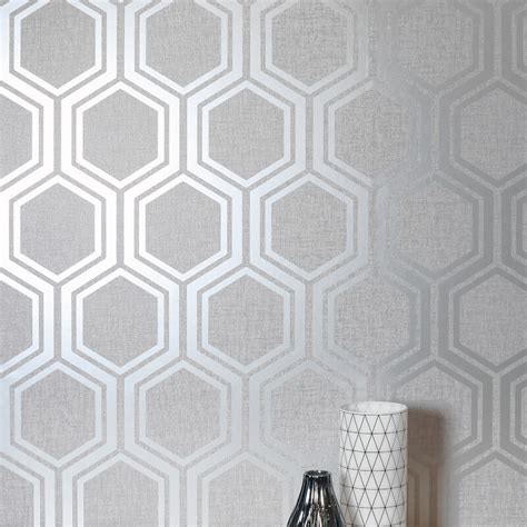 Download Arthouse Luxe Hexagon Silver Metallic Wallpaper Arthouse